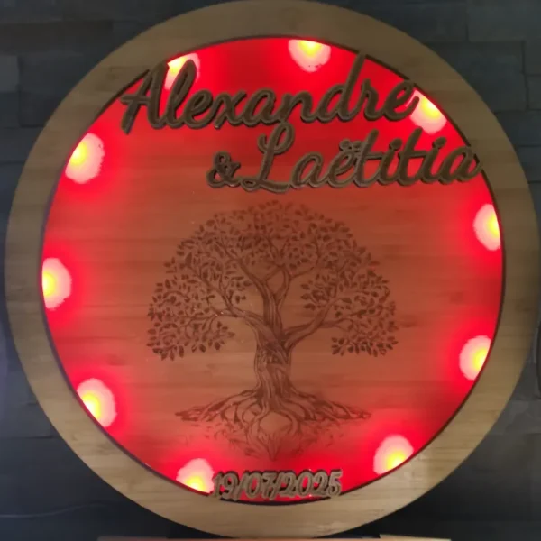 Lampe LED en bambou personnalisée pour cadeau de mariage
