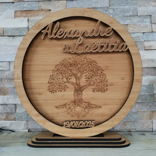 Lampe LED en bambou personnalisée pour décoration ou cadeau mariage