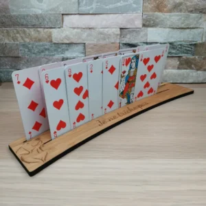 Support de cartes à jouer en bambou pour enfants, vue de profil
